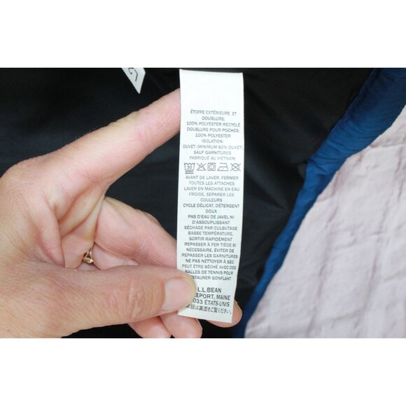 LL Bean Beans Down Jacket Full Zip Quilted Fleece Lined Polyester Blue L - Picture 7 of 10